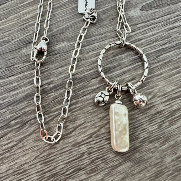 🌺BRIGHTON Pebble Pearl Charm Ring Adjustable Necklace - Picture 3 of 9